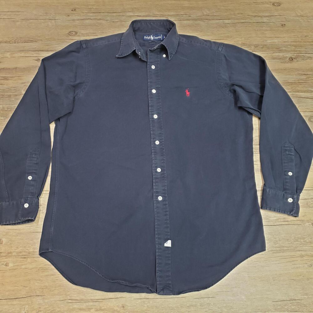 Ralph Lauren Shirt Mens Medium Blue Solid Long Sleeve Button Down Twill Casual